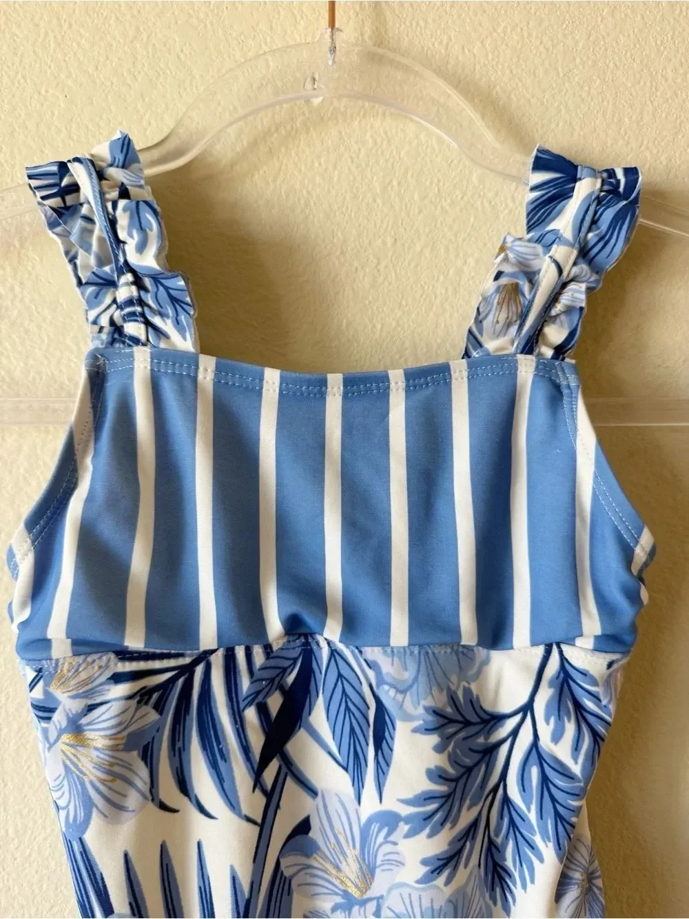 Tommy Bahama Girls Blue Tropical Floral Ruffle One Piece Swimsuit